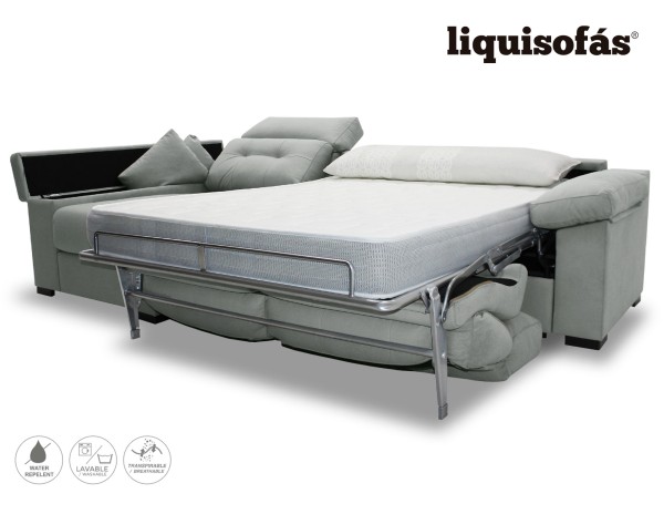 SOFÁ CHAISELONGUE CAMA CON SISTEMA ITALIANO Y RESPALDO RECLINABLE MOD. SIERRA